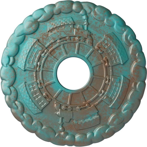 Ekena Millwork 1 in. x 18-1/2 in. x 18-1/2 in. Polyurethane Kendall Train Station Ceiling Medallion, Copper Green Patina