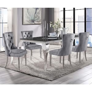 Billinghurst 5-Piece Rectangle Glass Top Black and Gray Dining Table Set