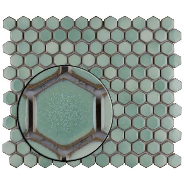 【MINT.GRN】Open Color Mesh Merola Tile Hudson 1 in. Hex Mint Green 6 in. x 6 in. Porcelain