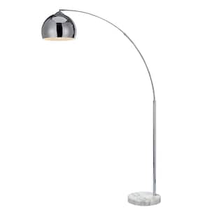 Arquer Arc Floor Lamp with Chrome Finished Shade and White Marble Base