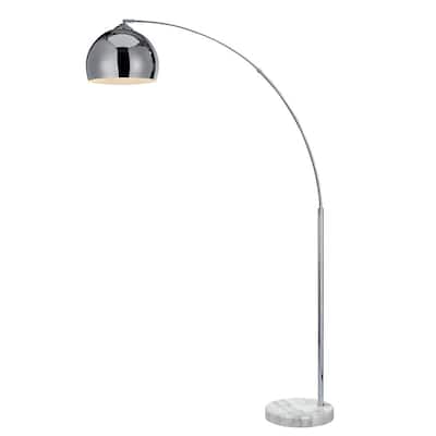Teamson Home Arquer Arc Floor Lamp with Chrome Finished Shade and White Marble Base
