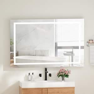 36 in.x 28 in. Anti-Fog Rectangular LED Lighted Frameless Single Bathroom Vanity Mirror in Silver