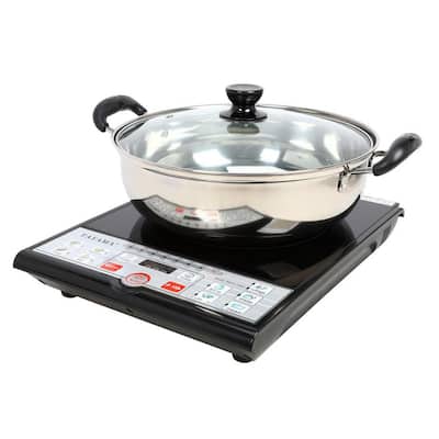 Single Burner 8 in. Black Ceramic Glass Hot Plate Induction Cooktop with Shabu Cooking Pot