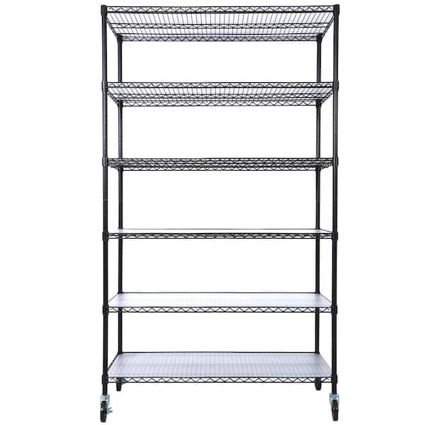 6 Tier 6000 lbs. Capacity NSF Metal Shelving Unit, Heavy Duty Adjustable Storage Rack with Wheels and Shelf Liners-Black