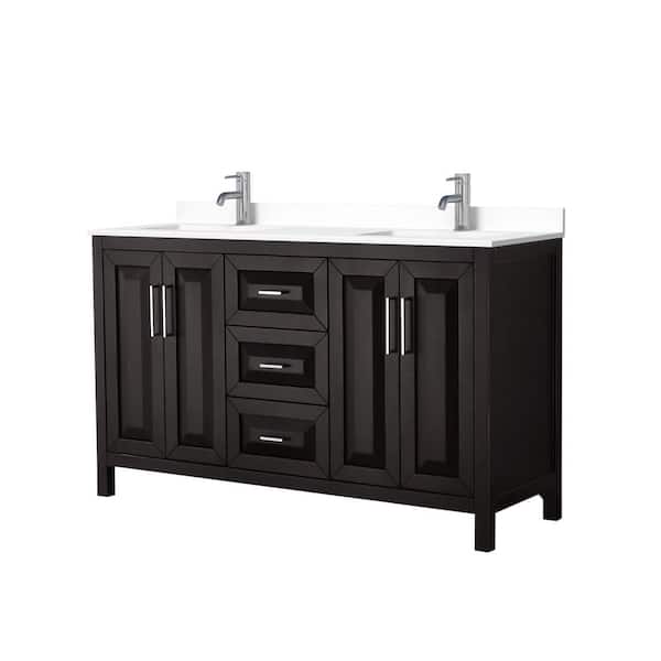 Wyndham Collection Daria 60 in. W x 22 in. D Double Vanity in Dark Espresso with Cultured Marble Vanity Top in White with White Basins
