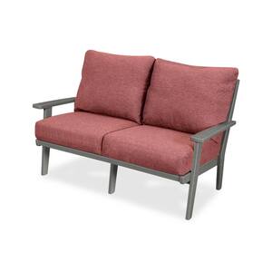 Grant Park Slate Grey Deep Seating Plastic Outdoor Loveseat with Silver Garnet Cushions