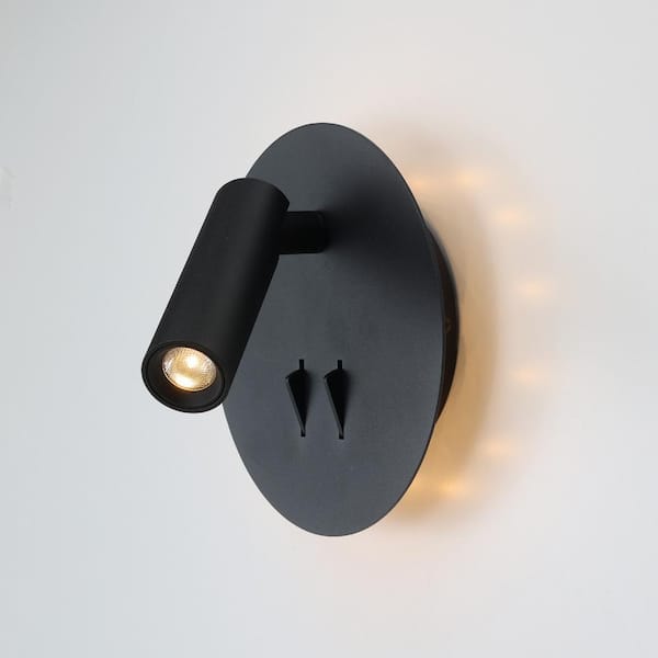 Modern Quart Black Wall Sconce, Dual Function 3W Spot + 6W Ambient, Warm White 3000K, Aluminum Reading Wall Light