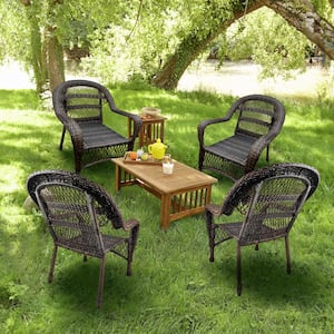 Dark Brown Metal Frame Outdoor Lounge Chair Wicker Patio Dining Chair (4-Pack)
