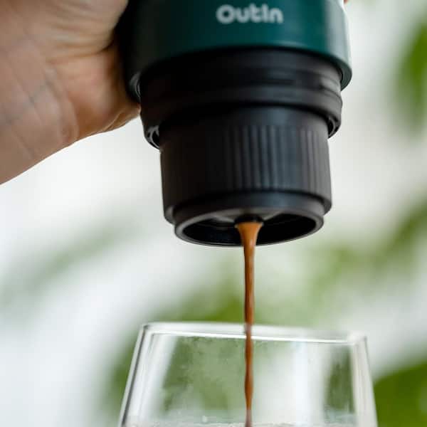 OutIn Nano Portable 2 Cup Teal Espresso Machine with Rechargeable