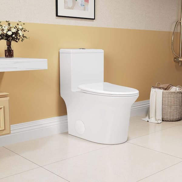 Compact 1.1/1.6 GPF Dual-Flush Elongated 1-Piece Floor Mounted Toilet For Small Bathroom with Soft Close Seat, White