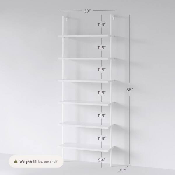 Nathan James Theo 85 in. Matte White Reclaimed Wood 6- -Shelf Tall