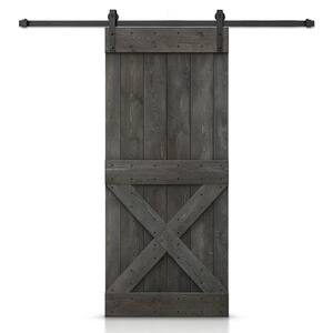Mini X 34 in. x 84 in. Carbon Gray Stained DIY Wood Interior Sliding Barn Door with Hardware Kit