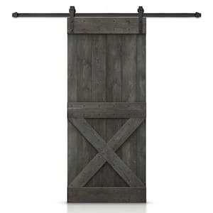 36 in. x 84 in. Mini X-Series Carbon Gray DIY Knotty Pine Wood Interior Sliding Barn Door with Hardware Kit