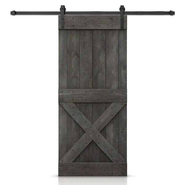 CALHOME Mini X 48 in. x 84 in. Carbon Gray Stained DIY Wood Interior Sliding Barn Door with Hardware Kit