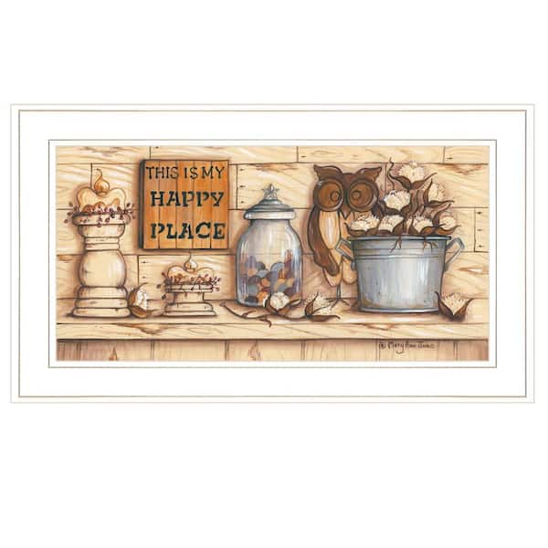 HomeRoots Charlie My Happy Place 1-Piece Framed Wall Art 12 in. x 21 in.