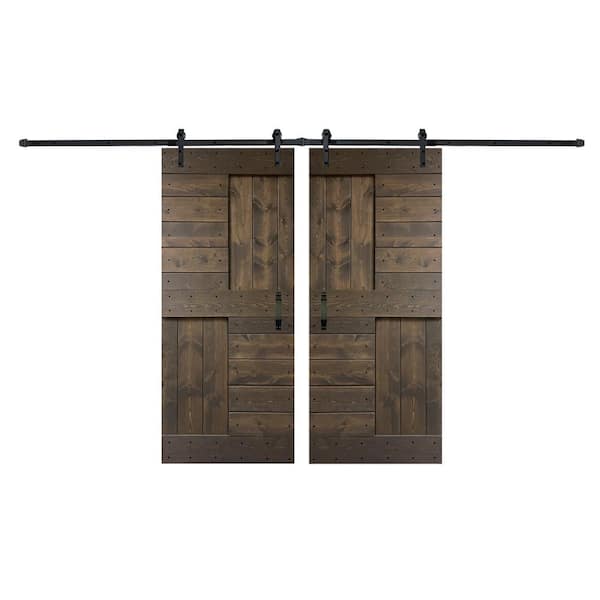 COAST SEQUOIA INC S Series 72 in. x 84 in. Smoky Grey DIY Knotty Pine Wood Double Sliding Barn Door with Hardware Kit