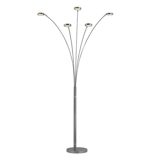 ARTIVA Etherium 73 in. H, 30W Satin Nickel Standard LED 5-Arched Floor Lamp with Touch Dimmer