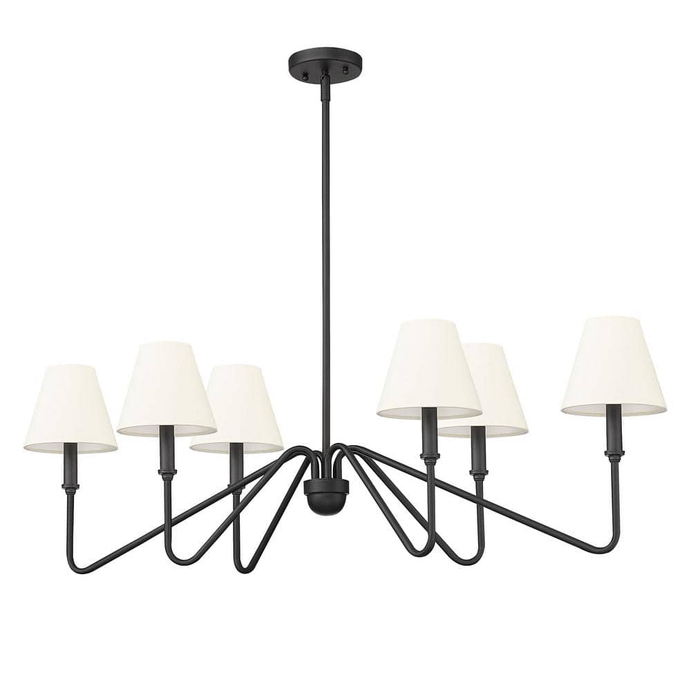 Kennedy Natural Black 6-Light Linear Pendant with Ivory Linen Shades