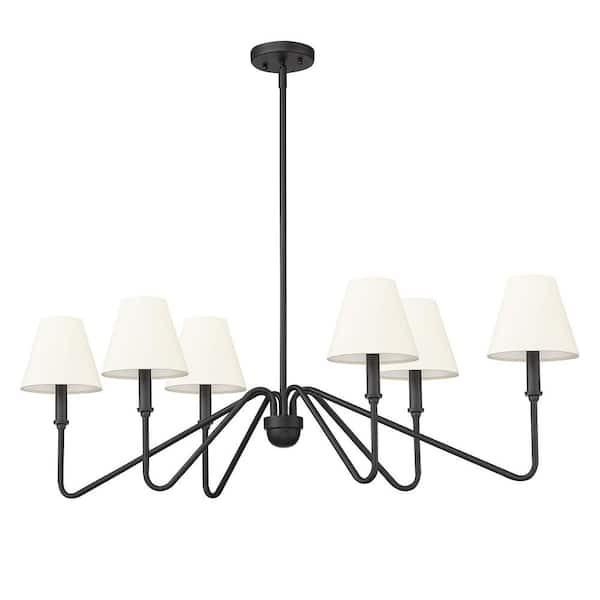 Golden Lighting Kennedy 6-Light Natural Black and Ivory Linen Linear Pendant Light