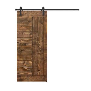 Panel Series 28 in. x 84 in. Fully Set Up Dark Brown Finished Pine Wood Sliding Barn Door With Hardware Kit