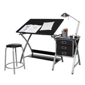 51 in. Rectangular Black/Silver 3 Drawer Writing Desk with Adjustable Height Feature