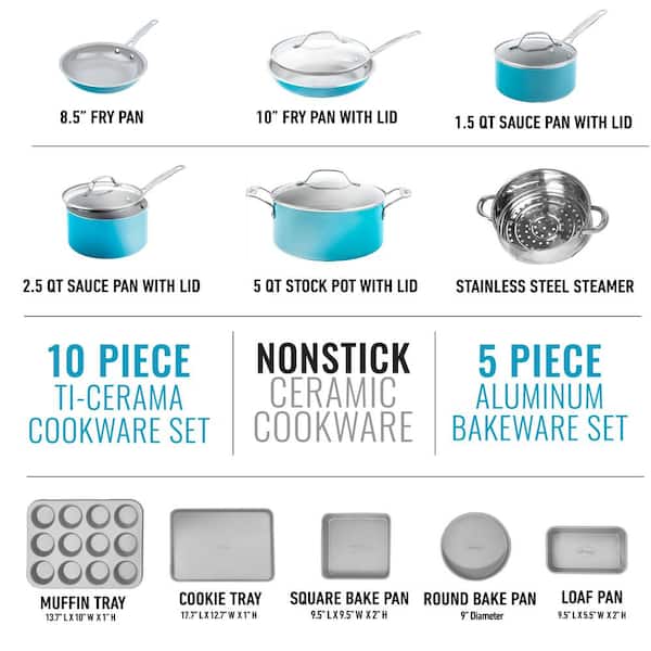 Gotham Steel 20-Piece Aluminum Ti-Ceramic Nonstick Cookware and Bakeware Set  in Aqua Blue 7528 - The Home Depot
