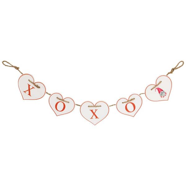 Hearts "XOXO" Valentine's Day Metal Banner - 4 in. White and Red