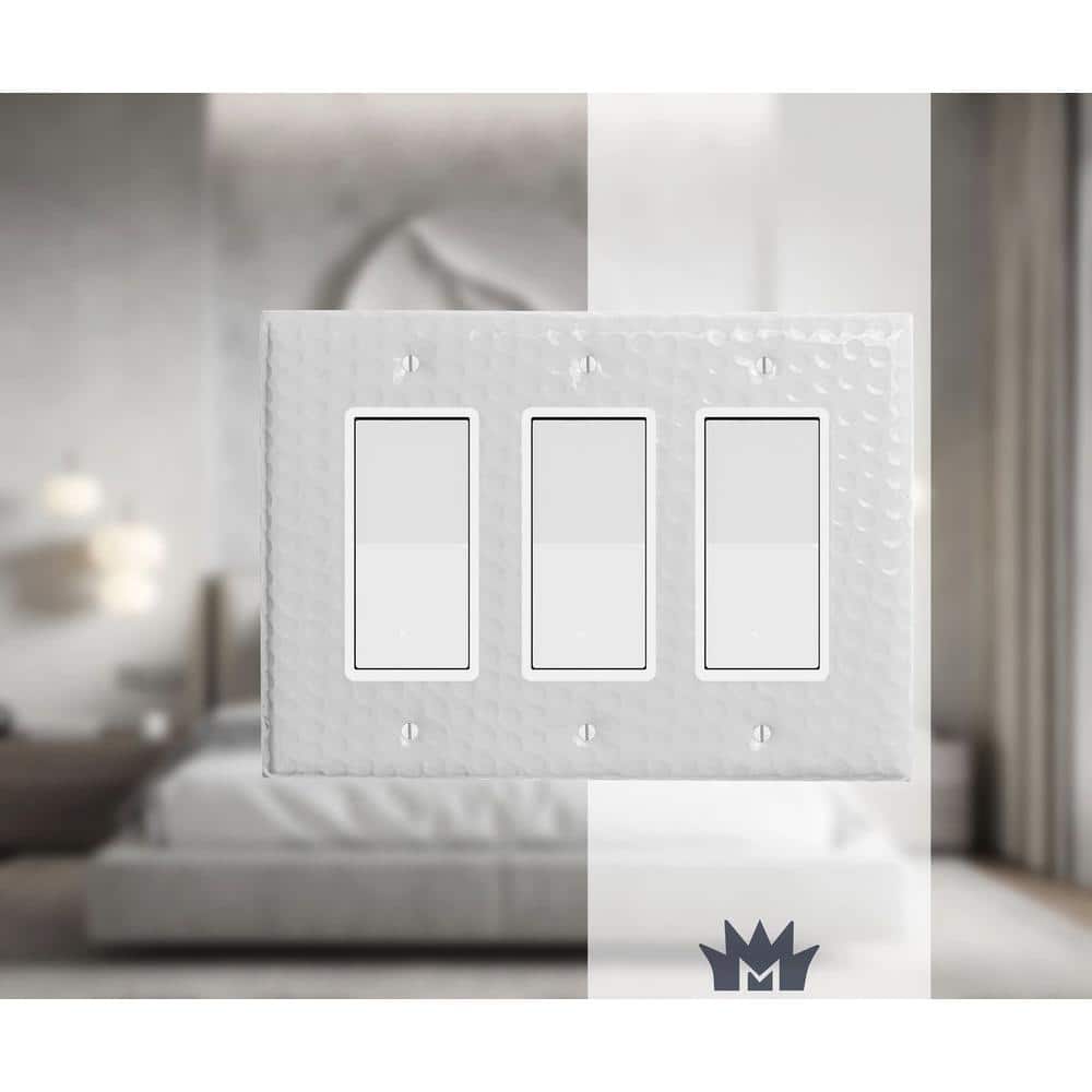 Classic White Hand Hammered 3-Gang Metal Wall Plate