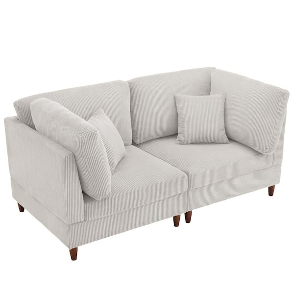 Uixe 74.7 in. Modern Straight Arm Corduroy Upholstered Rectangle 2-Seater Sofa in. Beige