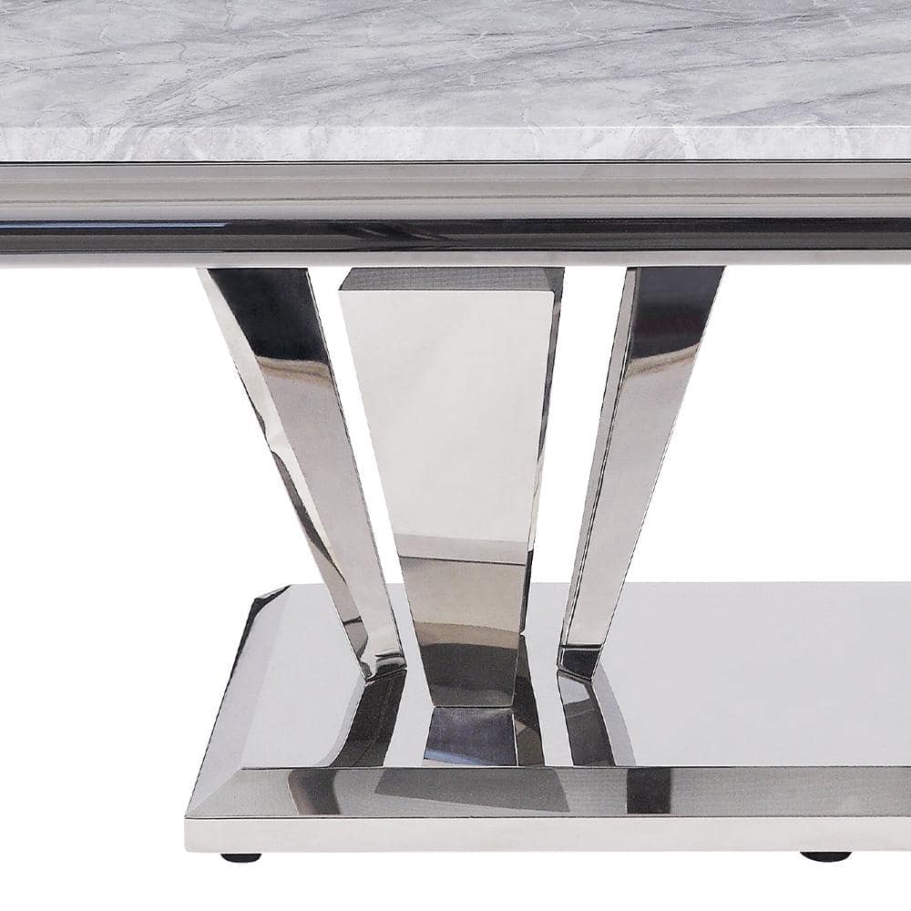 Elegant 54'' Light Grey Marble & Mirrored Silver Coffee Table