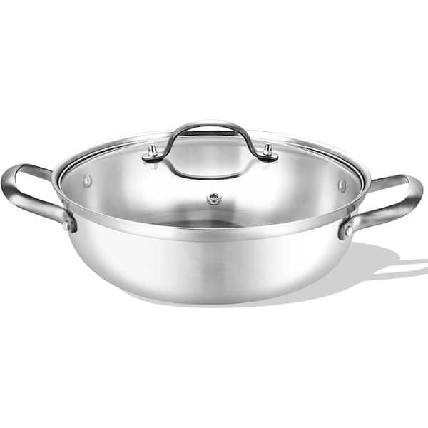 7 Quart Stainless Steel Saute Pan with Lid Tri-Ply Induction Oven Safe Dishwasher Safe Even Heating Large