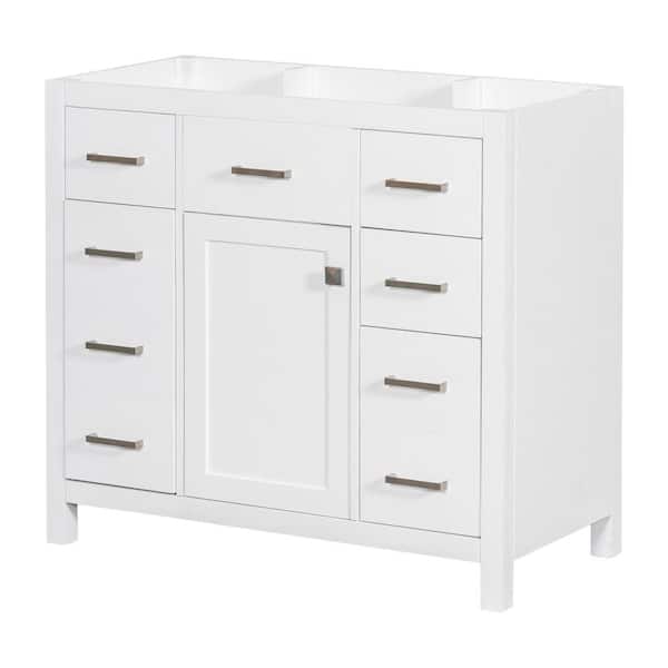 Aoibox 35.40 in. W x 17.80 in. D x 33.00 in. H Bath Vanity Cabinet without Top in White, Solid Wood Frame