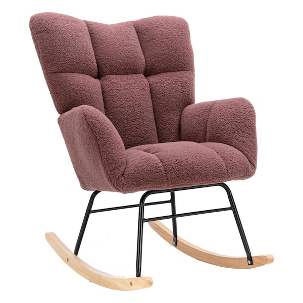 Unbranded Mid Century Modern Red Teddy Fabric Tufted Upholstered Rocking Chair