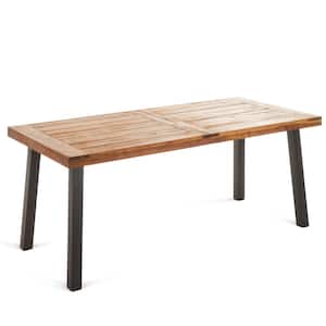 69 in. Rectangular Teak Acacia Wood Outdoor Dining Table with Metal Legs