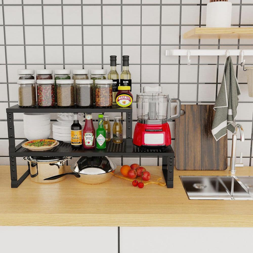 2-Shelf Black Expandable Adjustable Stackable Heavy Duty Metal Pantry Organizer Spice Rack for Cabinets Countertop price history on PriceWatchPro