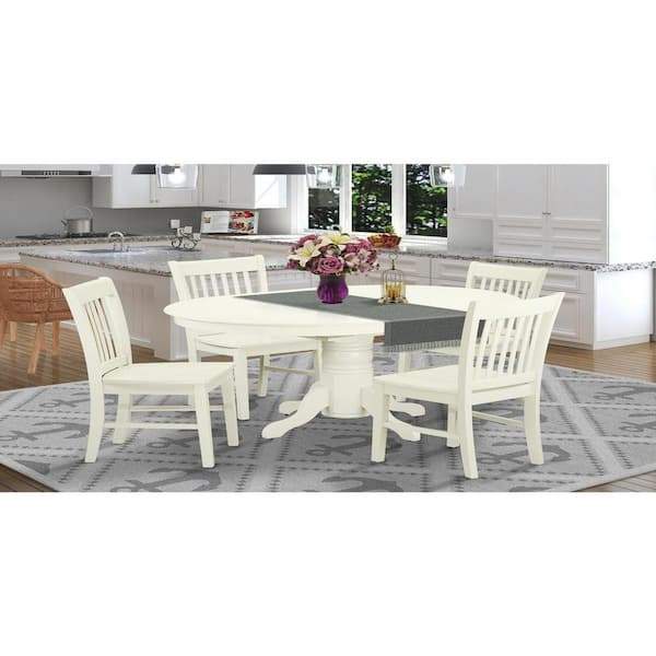 East West Furniture 5-Piece Linen White Finish Solid Wood Top Dining table with 4 Chairs with Lattice Back