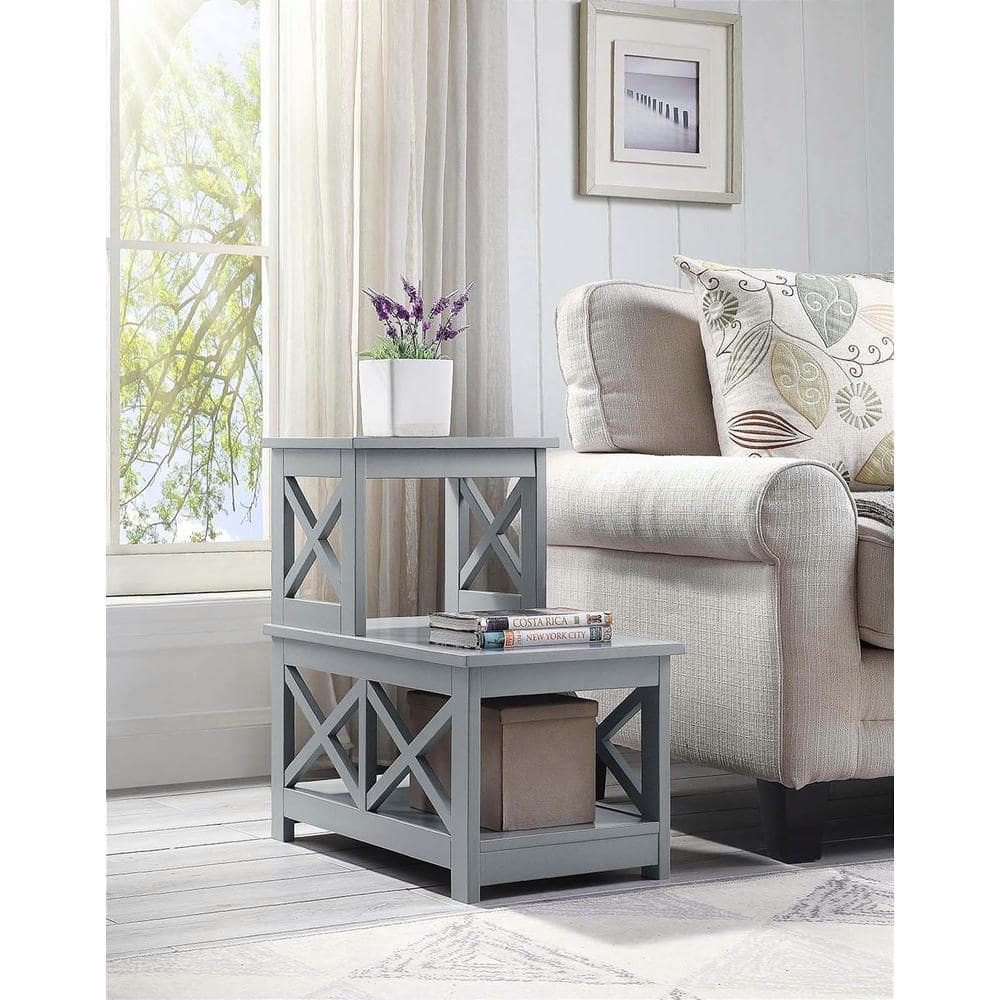 Oxford Gray L-Shaped Chairside End Table with X Frames