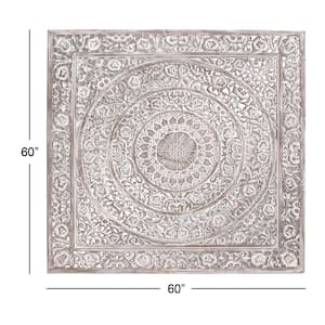 60 in. x 60 in. Wood White Handmade Intricately Carved Mandala Floral Wall Decor