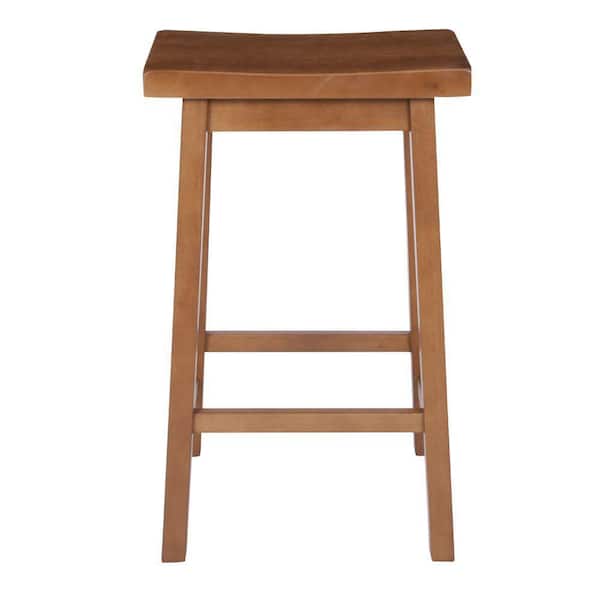 THE URBAN PORT 24 in. Walnut Brown Wooden Counter Height Stool with Saddle Seat UPT266392 The