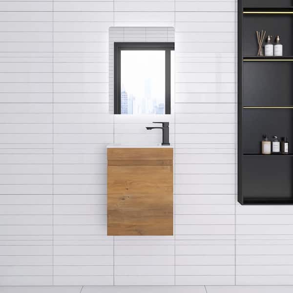 JimsMaison 16 in. W x 9 in. D x 22 in. H Single Sink Wall-Mounted Bath Vanity in Foak with White Resin Top