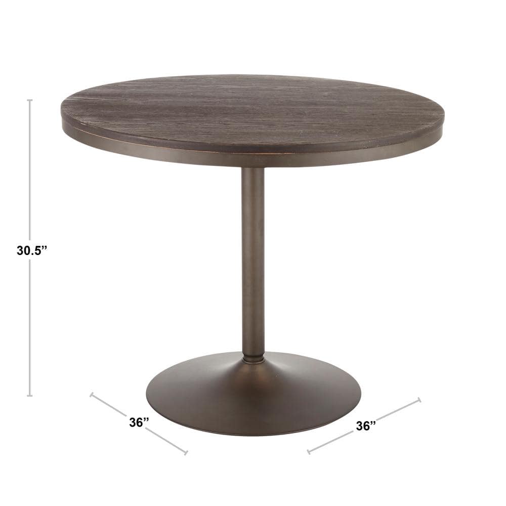 36" Gray and Brown Reclaimed Wood Round Dining Table