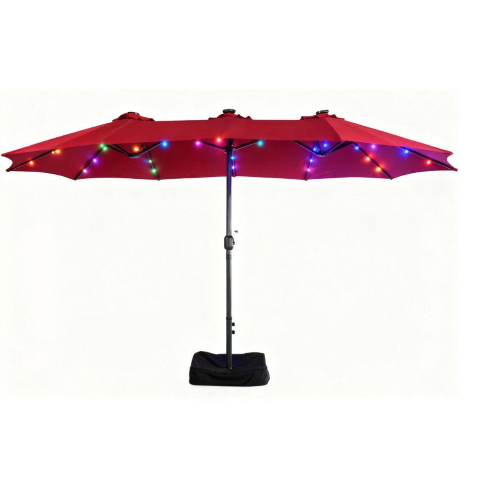 15 ft. Double Sided Patio Umbrella with Solar RGB Lights and Base in Red price history on PriceWatchPro