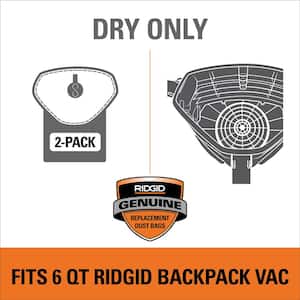 Replacement Closed Top Dry Pick-up Only Fine Dust Filter Bags for RIDGID 6 Quart NXT Backpack Vacuum HDB600 (2-Pack)