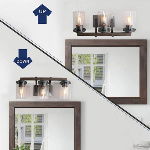 $81, LNC Weyland Farmhouse 20 in. 2024 3-Light Rust Black Bathroom Bar Vanity Light w