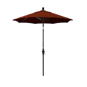 7.5 ft. Matted Black Aluminum Market Collar Tilt Patio Umbrella Fiberglass Ribs and in Brick Pacifica