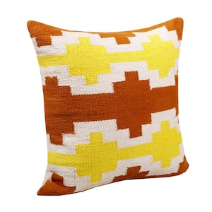 Southwestern White/Yellow/Orange Woven Geometric Lattice 20 in. x 20 in. Indoor Throw Pillow