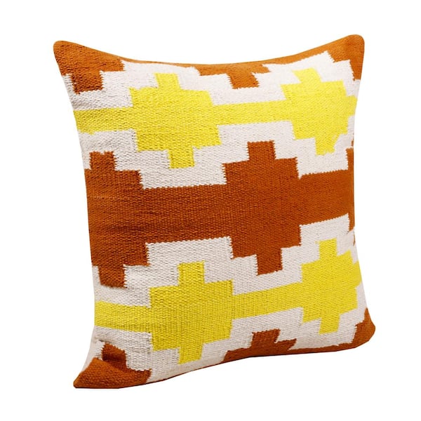Unbranded Southwestern White/Yellow/Orange Woven Geometric Lattice 20 in. x 20 in. Indoor Throw Pillow