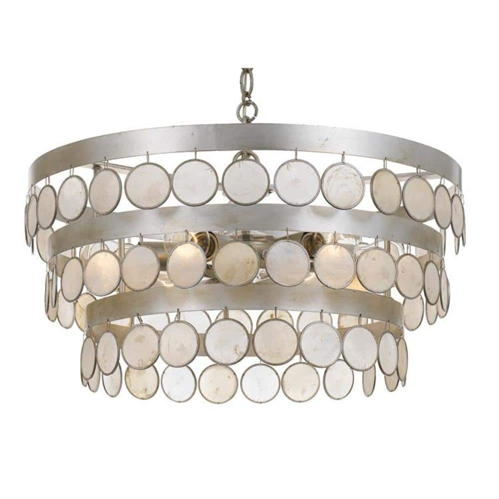 Antique Silver 6-Light Chandelier with Capiz Shell Accents