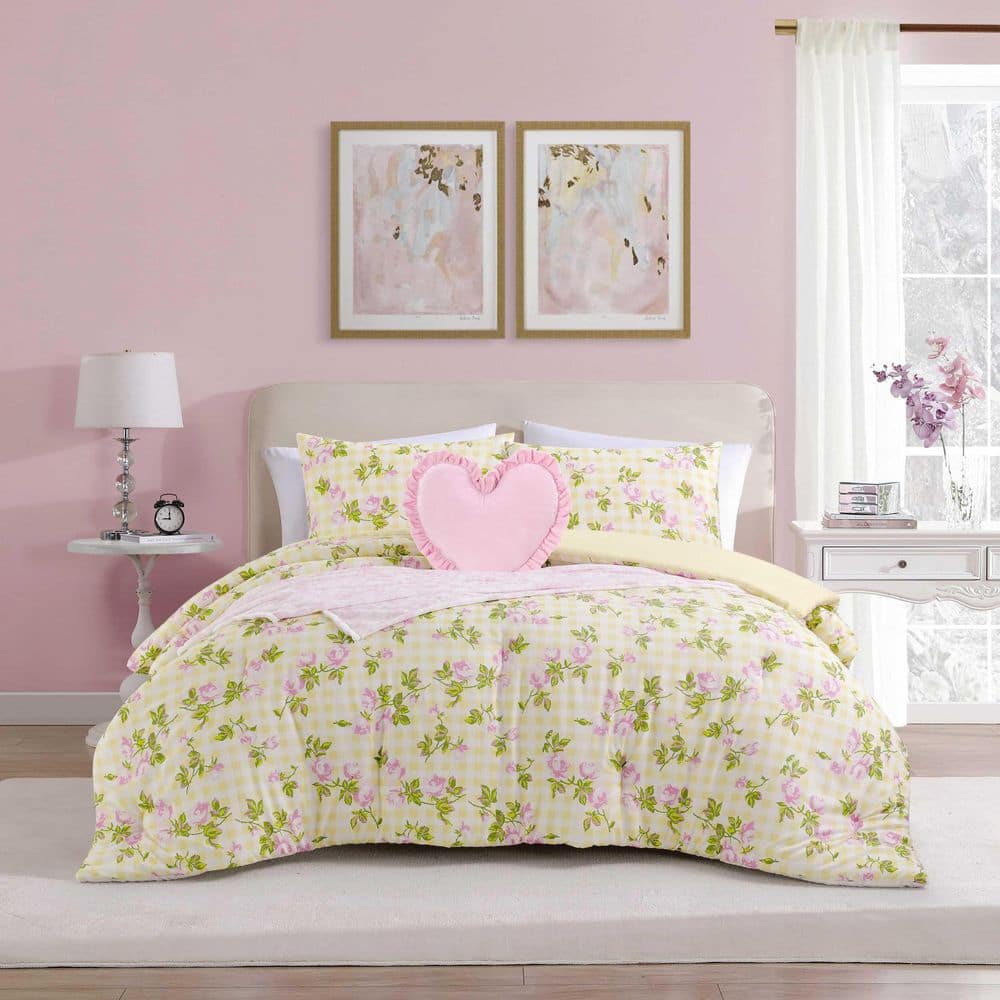 Gingham Rose 5-Piece Yellow/Pink Microfiber Full/Queen Comforter Set price history on PriceWatchPro