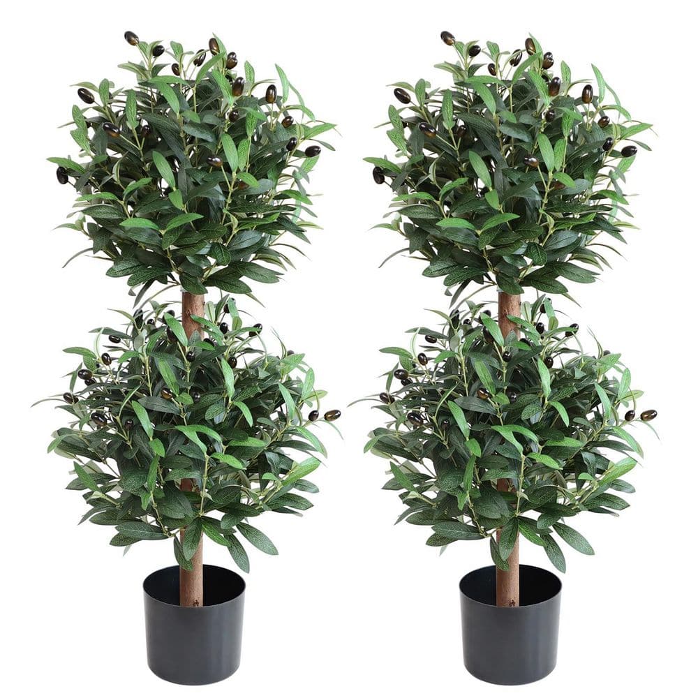 3ft Artificial Olive Double Ball Topiary Tree 2-Pack Faux Indoor Olive Tree Potted Plant for Porch Decor price history on PriceWatchPro